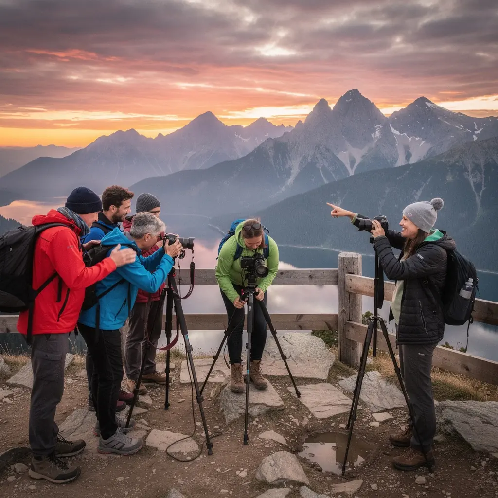 Hikers navigating a rocky alpine trail, surrounded by lush greenery and stunning mountain scenery.
